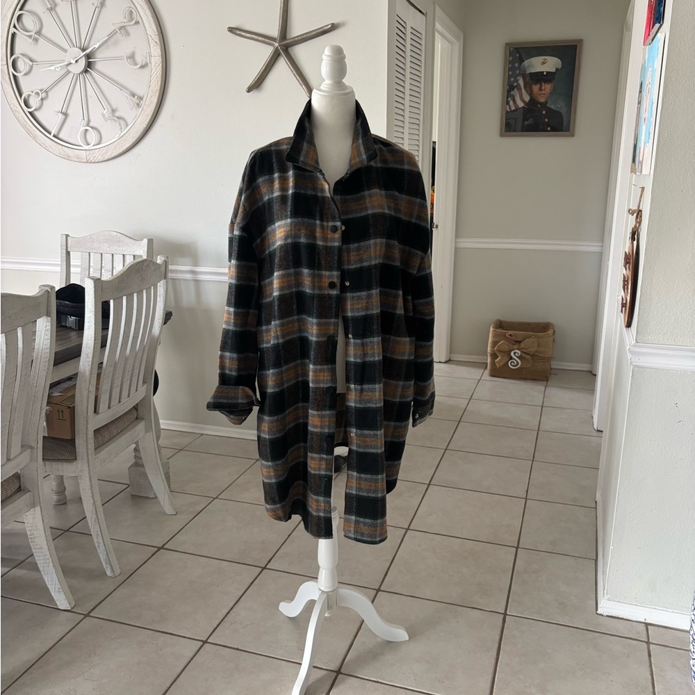 SHEIN Black and Brown Plaid Cape Jacket